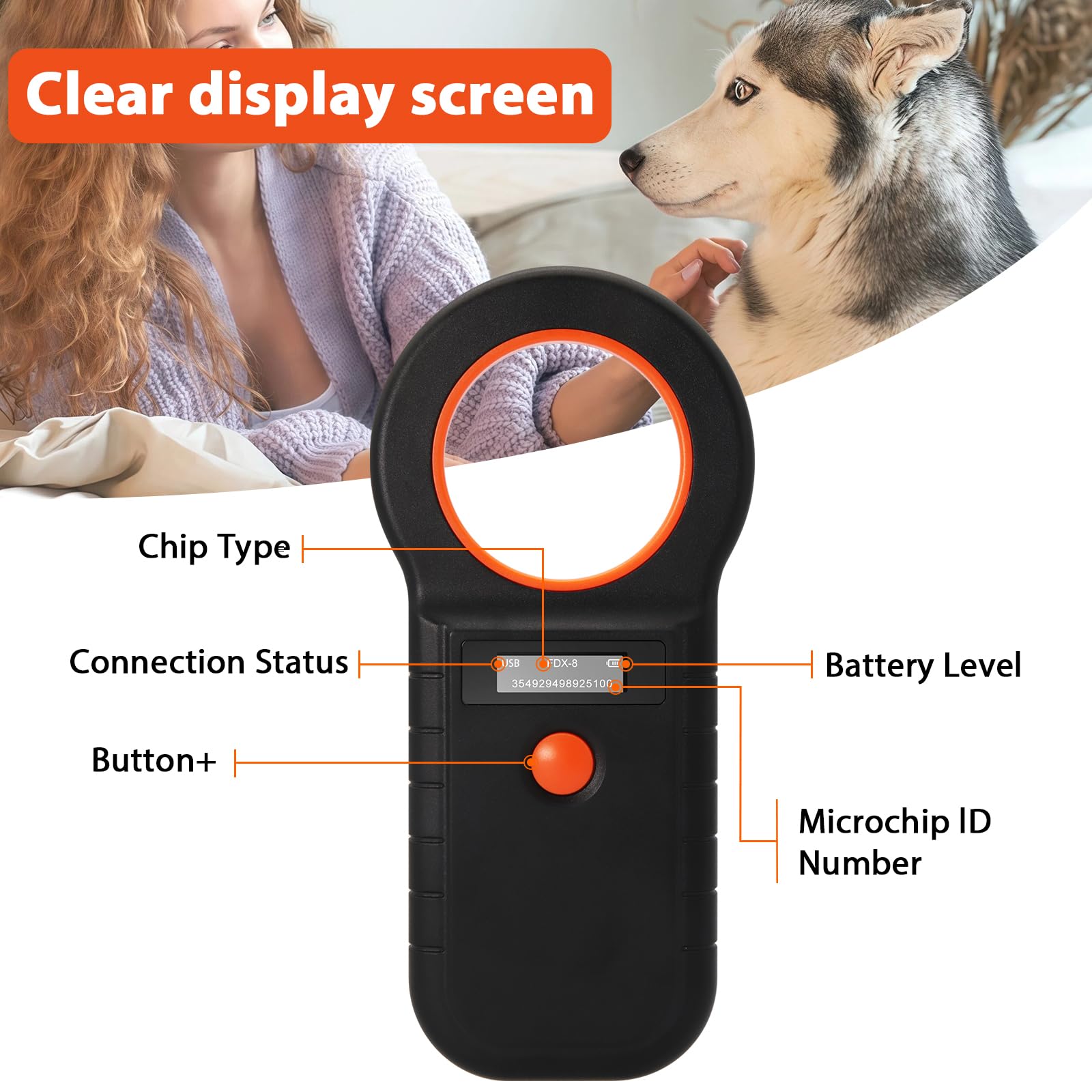 Lecteur de puces pour Animaux de puces pour Chiens/Chats, Lecteur de Micropuces RFID, 134,2 kHz, ISO11784/85/HFDX-B/EMID