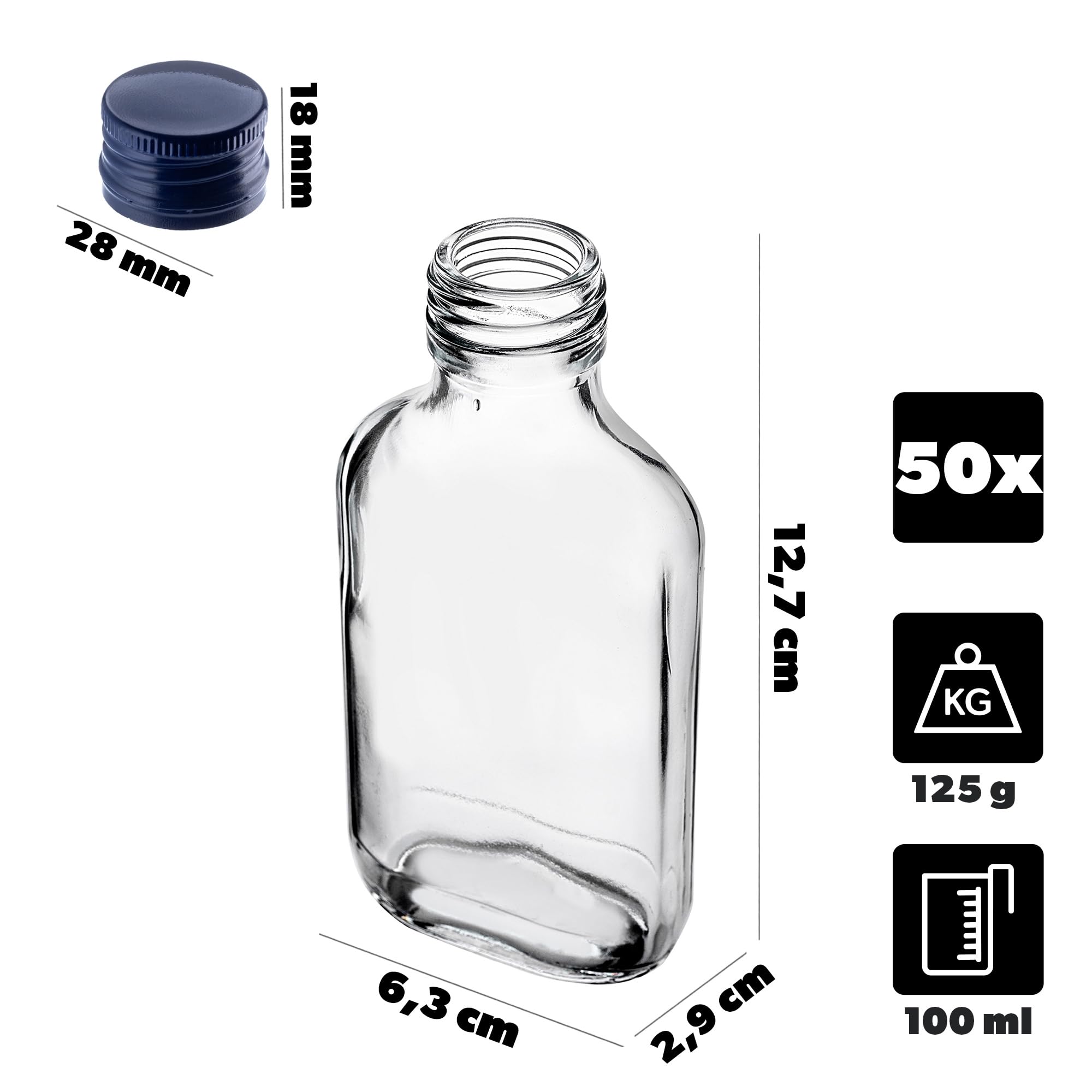 KADAX 50er Set Flachmann 100ml, kleine Glasflaschen mit Schraubverschluss, Fläschchen, leere Flaschen zum Befüllen, mini Likörflaschen… – Ansicht 3