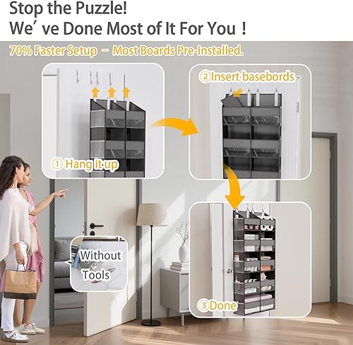 Miniatura 7 de Organizador sobre la puerta con 5 estantes, 9 compartimentos + 10 bolsillos laterales, capacidad de peso de más de 90 libras, organizador resistente