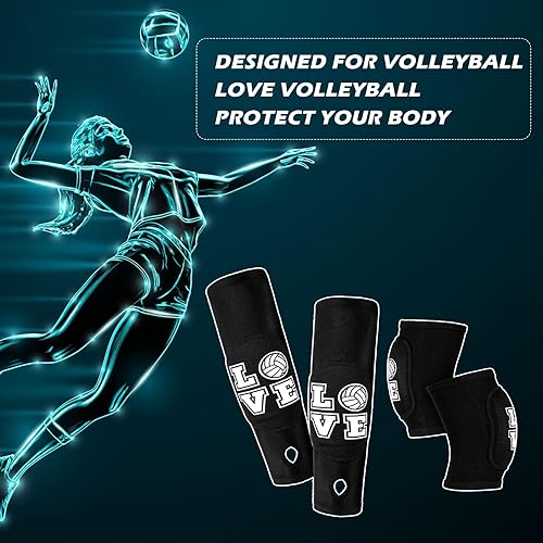 Miniatura 6 de Ramede Rodilleras de voleibol y mangas para brazos con almohadilla de protección, antebrazo, codo con orificio para el pulgar, accesorios de