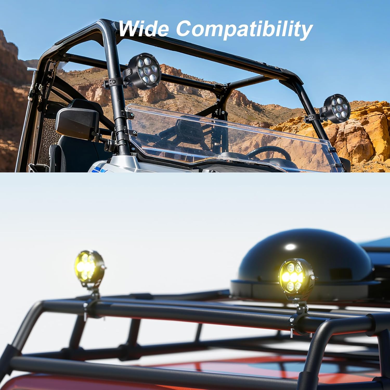 LOKTENWO 2PCS LED Light Bar & Fog Light Mounting Brackets, Aluminum Alloy Off-Road Light Mounts for 1.85"-3" Diameter Bull Bar, Front Bumper Guard and Roll Cage, Fits Jeep, Truck, SUV, UTV