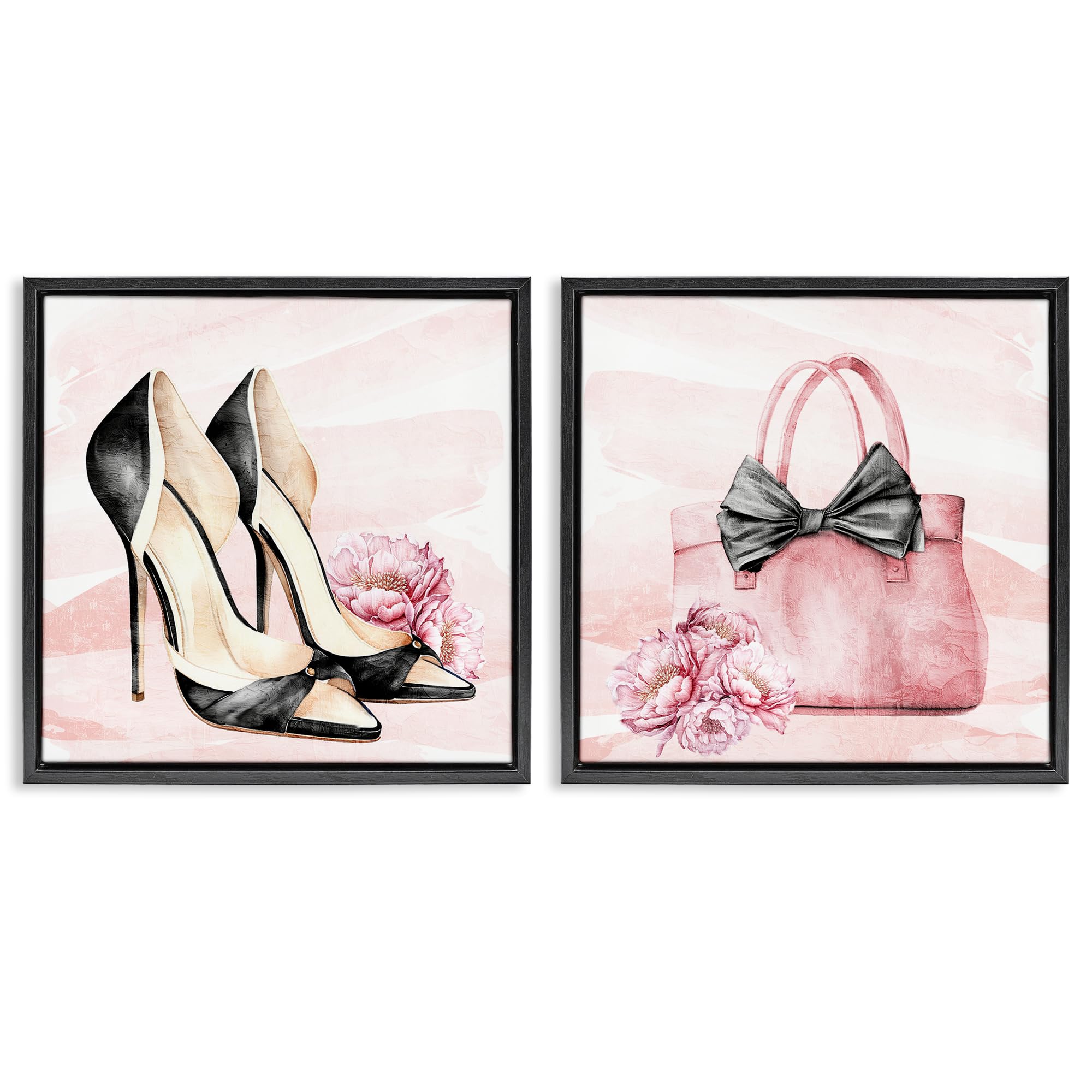 Rosy Glam Shoes Floral Fashion, 17 x 17 Inch Canvas in Floater Frame Set