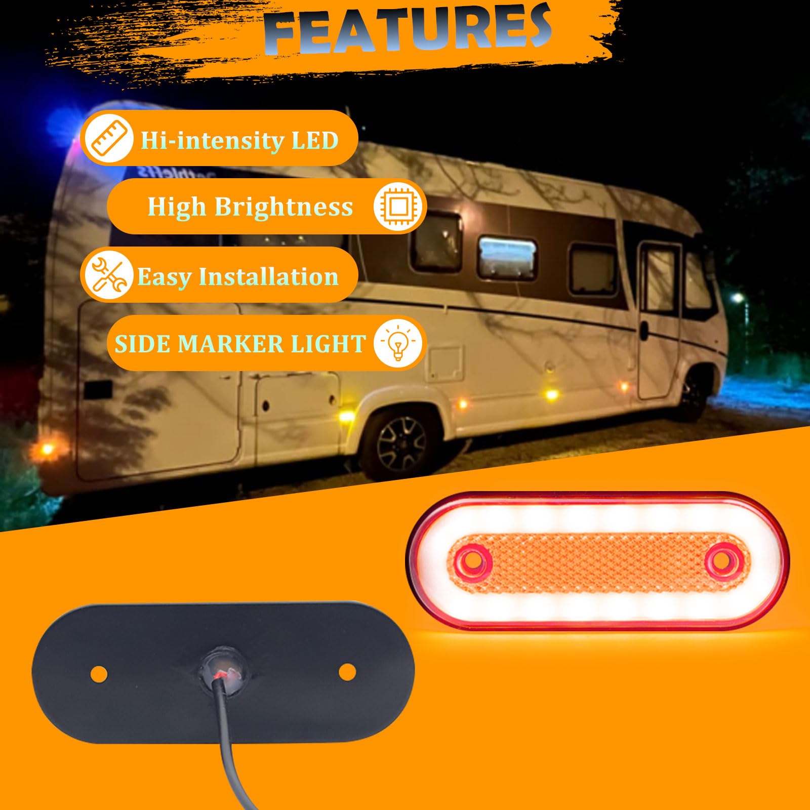 10PCS Luce Laterale LED Rosso,12V/24V Luci di Posizione Laterali Indicatori Laterali per Rimorchio Luce di Ingombro Lampada per Rimorchio Camion Furgone Rimorchi Auto