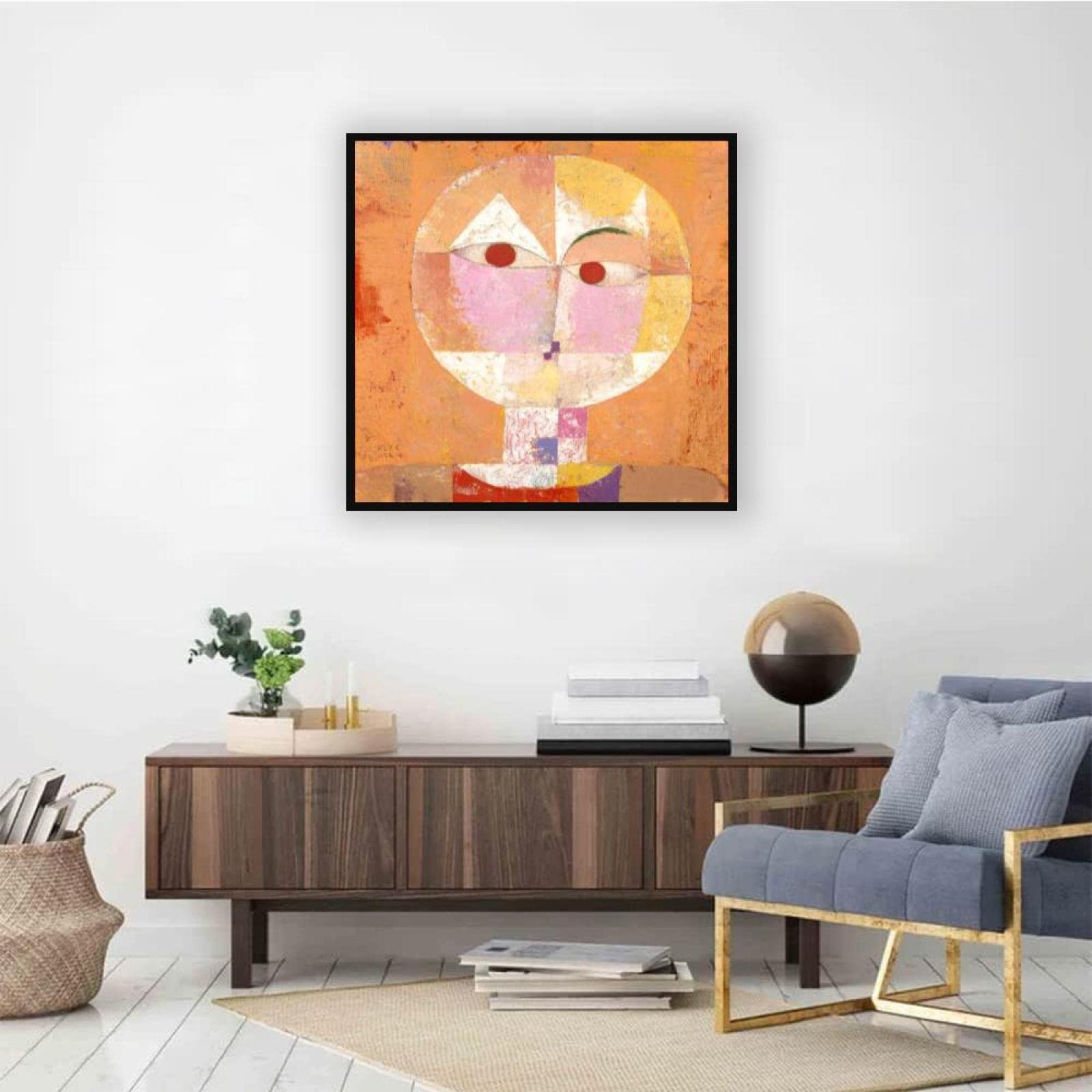 JZSDGB Czarna ramka 'Senecio'Canvas Print autorstwa Paula Klee, słynny obraz reprodukcja na płótnie, fine, sztuka ścienna, abstrakcyjne obrazy na płótnie Giclee, do dekoracji domu, 20 x 20 cm
