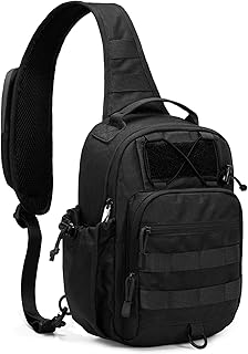 HALOVIE Anti-theft Tactical Sling Bag RFID Black Military Shoulder Bag with Phone Pack EDC Molle Crossbody Bag for men