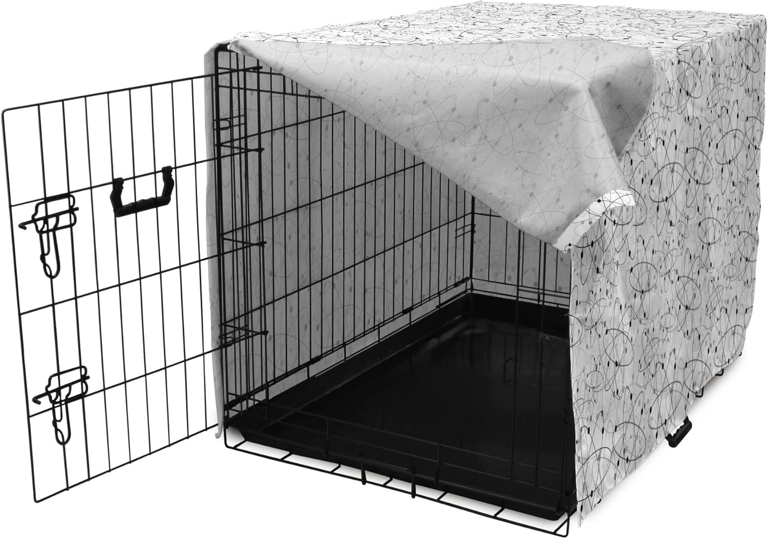 Lunarable Atom Dog Crate Cover, Simplistically Arranged Intertwined Atomic Model Lines Chemistry Themed Pattern, Easy to Use Pet Kennel Cover for Small Dogs Puppies Kittens, 18 Inch, Grey Pale Taupe