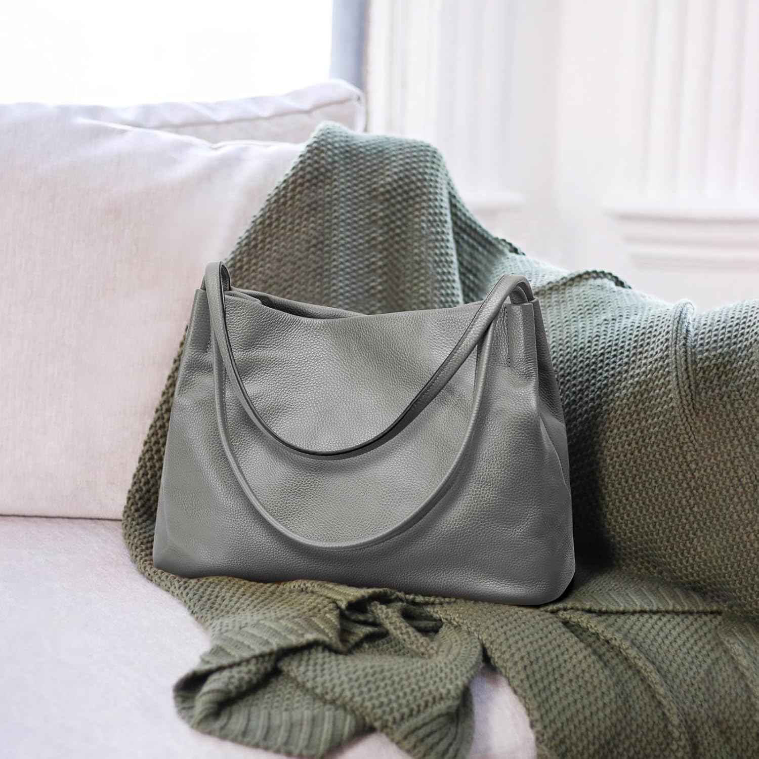 Kattee Leather Tote Bags for Women, Casual Shoulder Hobo Purses and Handbags, Top Magnetic Snap Closure - Image 7