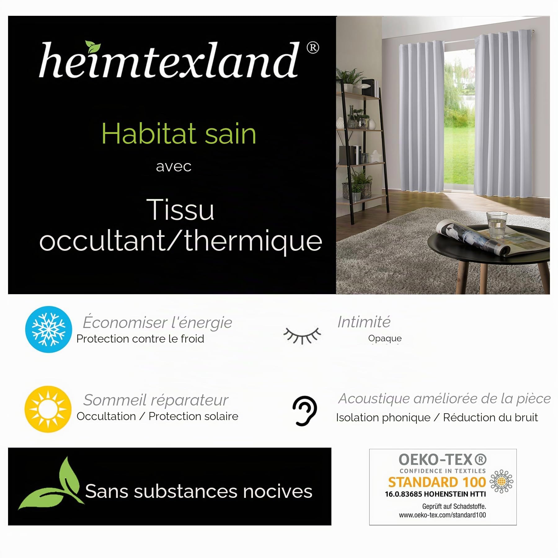 heimtexland Rideau occultant XXL à isolation thermique, déballez, accrochez, c’est prêt, 245 x 275 cm Rideau Typ139., Tissu, ivoire, HxB 245x275 cm