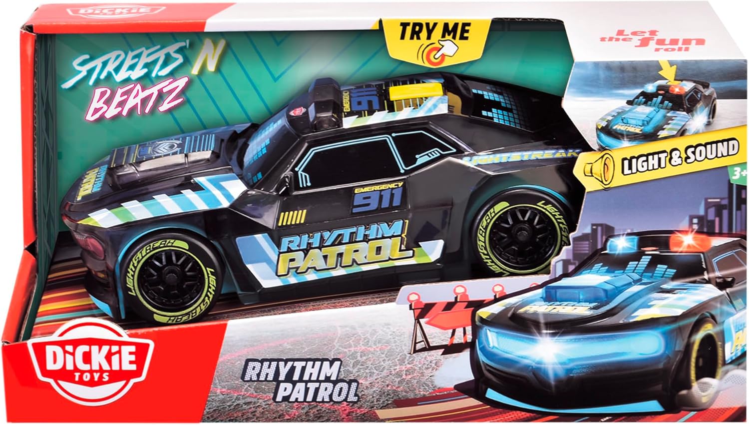 Dickie 203763008 Light Streak Rhythm Patrol 20 cm Retro-Friction Vehicle with Sound and Light Functions for Ages 3 and Above