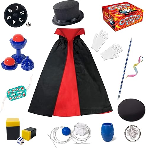 Heyzeibo Kit de magia para niños – Juego de trucos de magia para niñas y niños, juego de disfraz de mago con accesorios mágicos y más trucos de