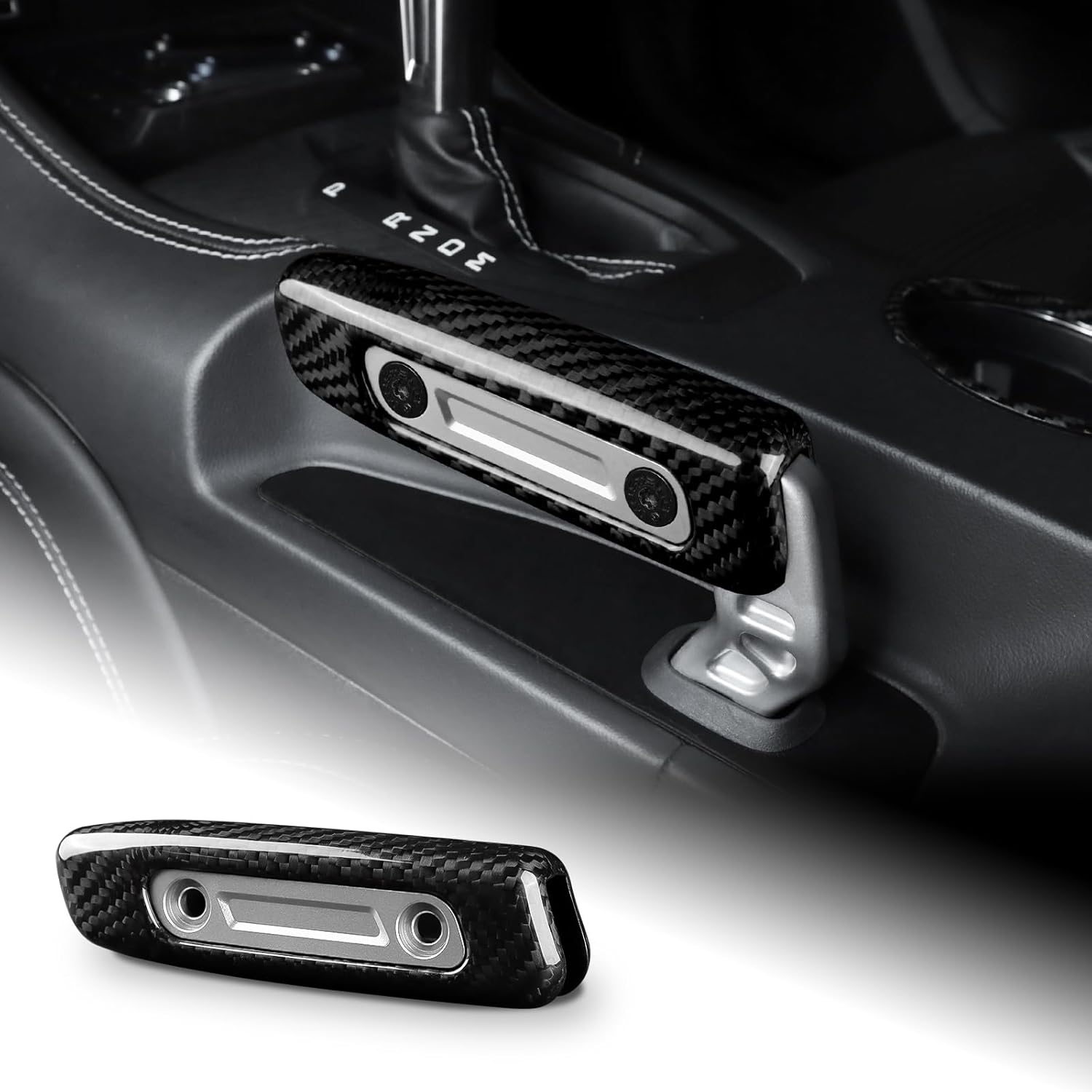 AIRSPEED for 2024 2025 2026 Ford Mustang Parking Brake Handle, Real Carbon Fiber & Aluminum Handle Direct Replacement Parking Brake Lever Racing Style Upgrade Accessories, Silver