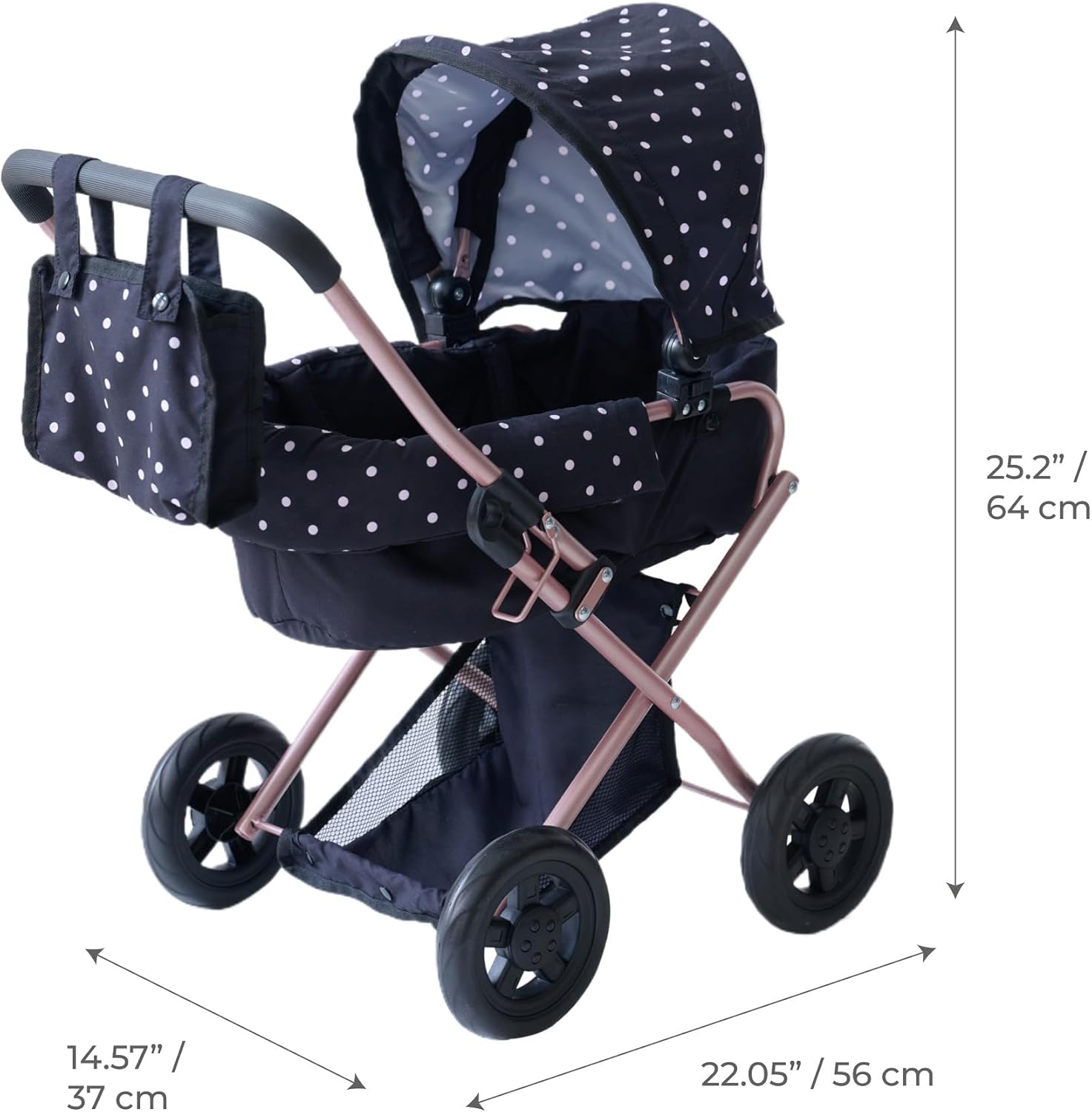 Olivia's Little World Pin Up Foldable Baby Doll Stroller- Classic Style Doll Pram with Retractable Canopy and Storage Basket, Fits 15''-18'' Dolls, Pretend Play Toy for Girls Ages 3-6