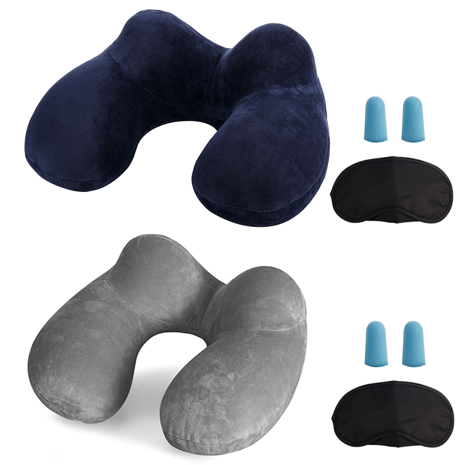 2-Set Reisekissen Aufblasbares/Nackenkissen Ergonomisch Aufblasbare Hergestellt waschbarem Kissenbezug Nackenhörnchen ideal für Reisen mit dem Auto, Flugzeug, Zug, Büro(Blau+Grau)