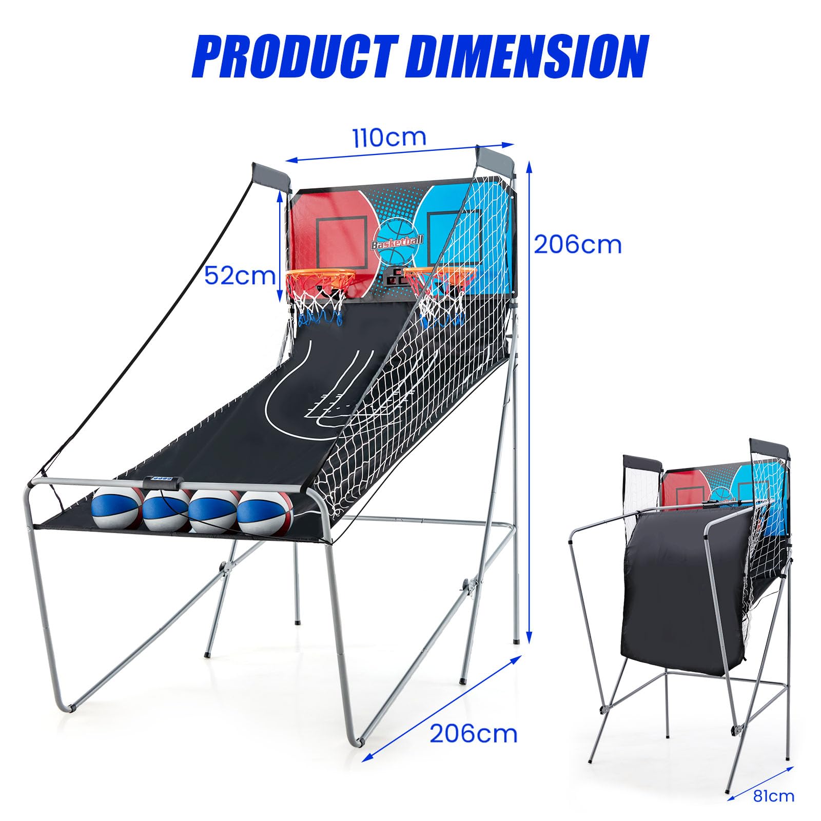 LIFEZEAL Máquina De Baloncesto Eléctrica Plegable – 8 Modos De Juego, Pantalla De Puntuación Electrónica, Canasta Con Marco De Metal Y 4 Pelotas, Ideal Para Interior Y Exterior