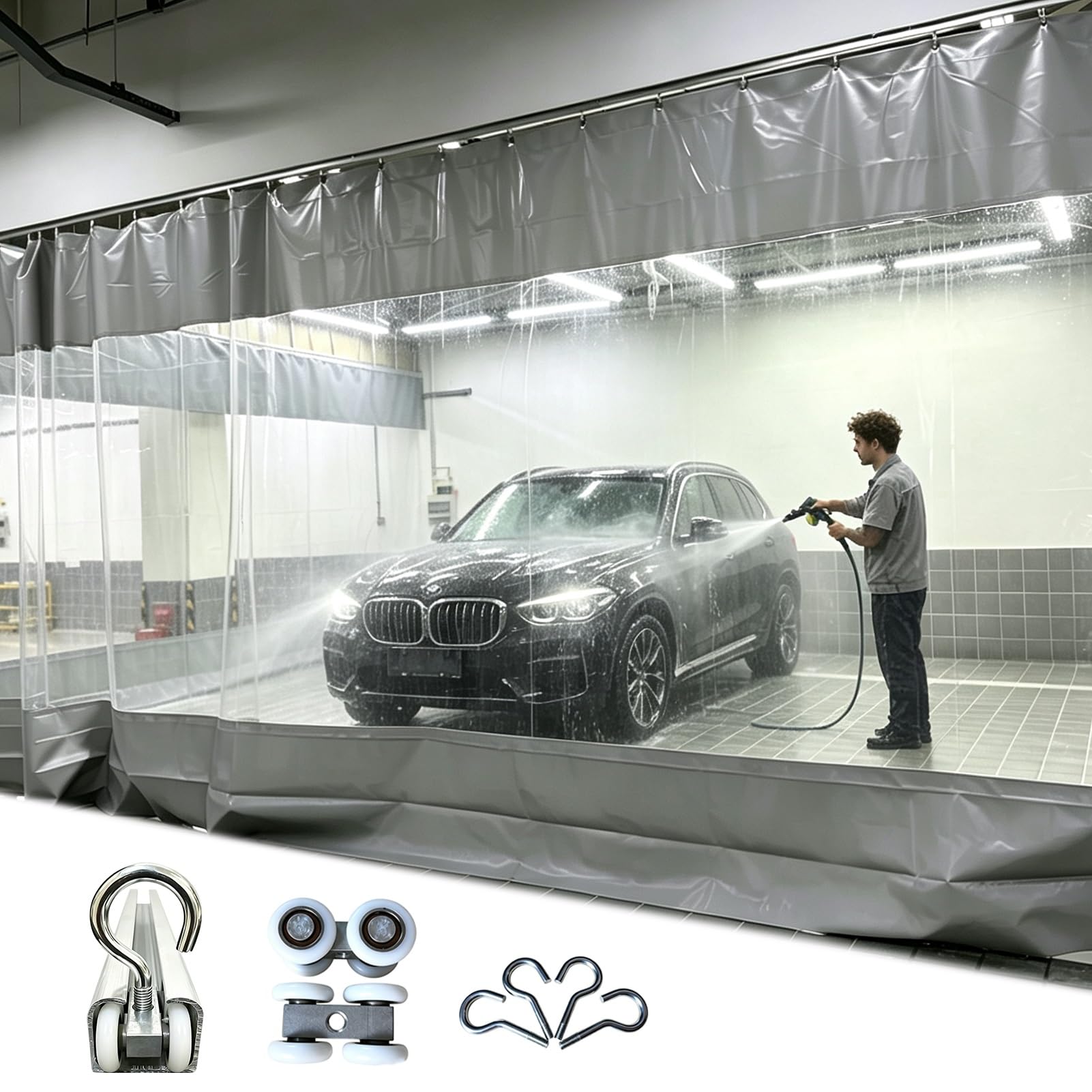 Telo PVC Trasparente Tenda di Separazione Industriale Trasparente Garage | Tende da Garage Antispruzzo per Cabina Verniciatura, Tende Impermeabili in PVC per Area Lavaggio(W5xH2.7m/16.4x8.9ft)