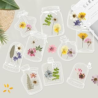 40Pcs Dried Flower Bookmark Making Kit, Transparent Dried Pressed Flowers Bookmarks, Handmade DIY Clear Jars Stickers Set...