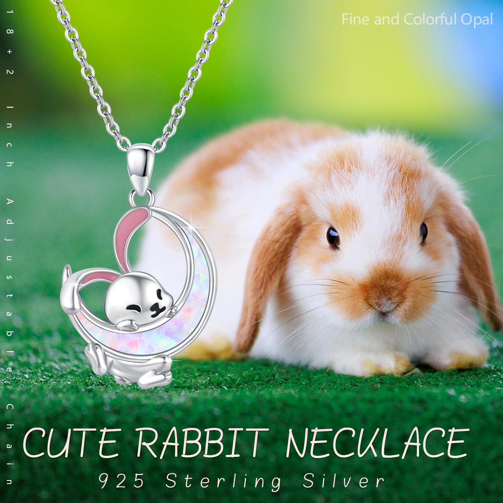 Hase Kette 925 Sterling Silber Opal Hase Tier Anhänger Kaninchen Halskette Opal Mond Kette Hasen Schmuck Ostergeschenk für Frauen Damen Kinder Mädchen