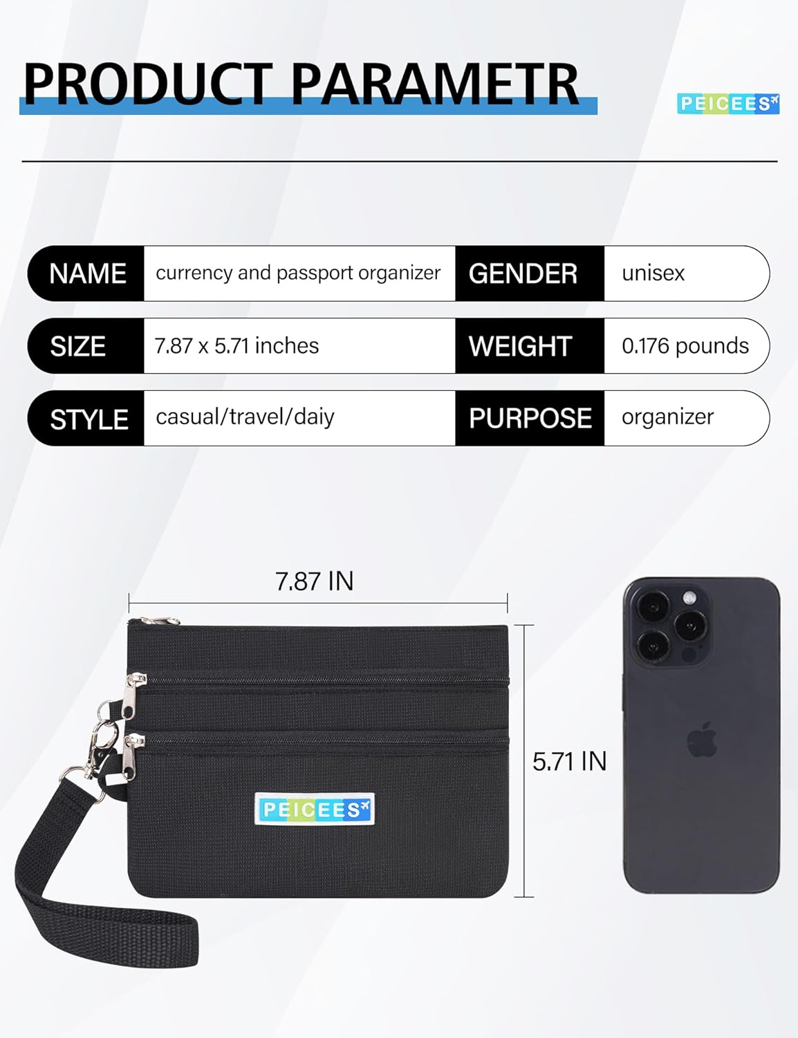 Peicees World Travel Essentials Currency and Passport Organizers Cash Cards Tickets Holder RFID Blocking Wallet, Lake Blue - Image 6