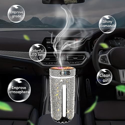 Miniatura 2 de Humidificador de coche con diamantes de imitación, humidificador USB de aceite esencial para coche, humidificador de aromaterapia, portátil, mini
