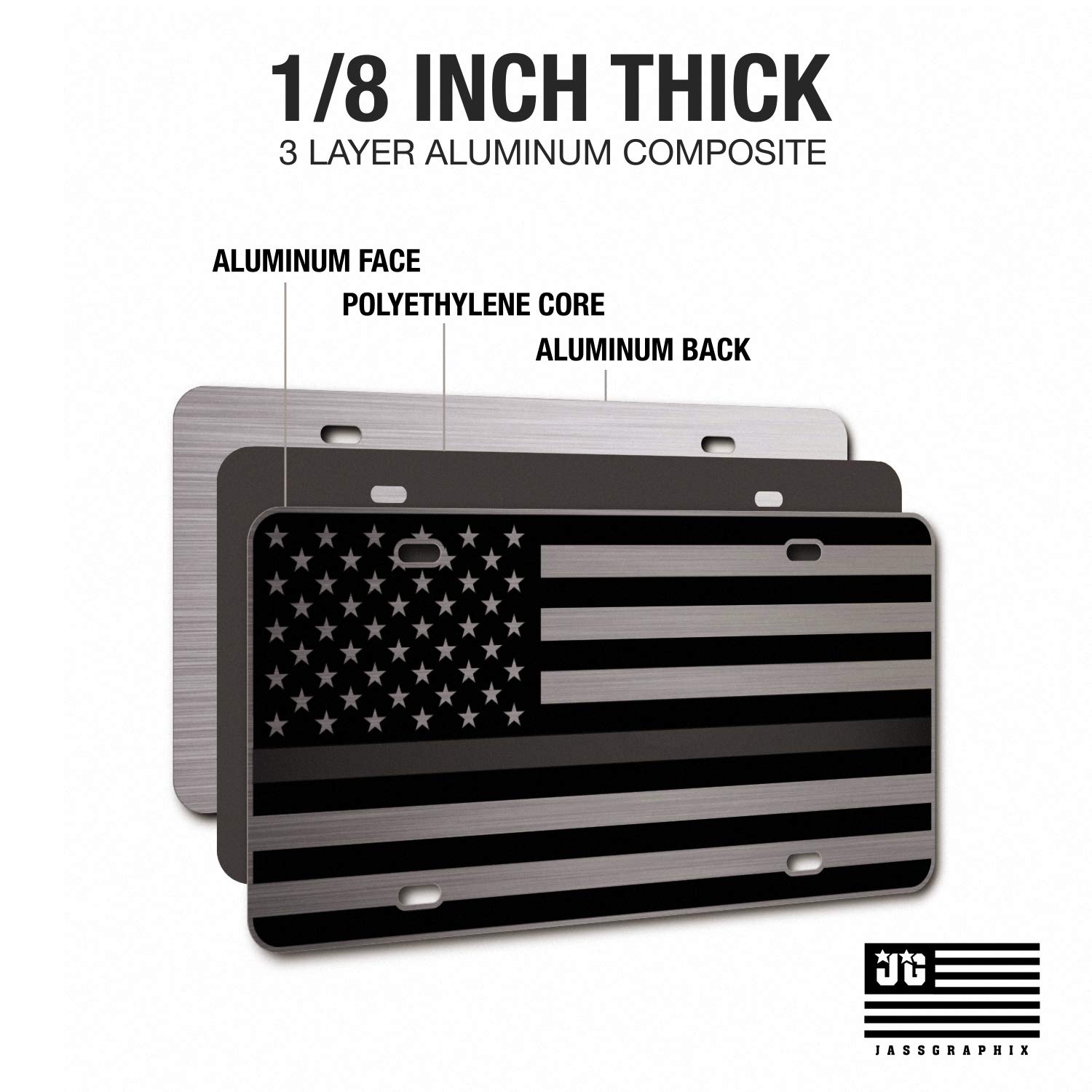 Ghost Brushed Tactical American Flag License Plate - Thin Red & Blue Line, 1/8" Thick Aluminum - View #5