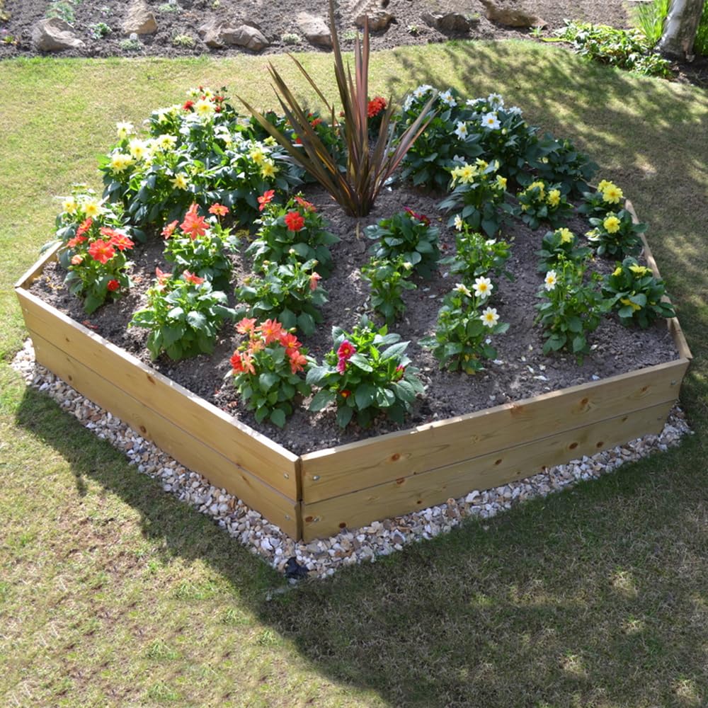 Greena Pentagonal Timber Raised Garden Planters For Outdoor Plants Vegetables Herbs Flowers Renewable Scandinavian Pine Pressure Treated For Long Product Life Made in the UK (120(L) cm x 30(H) cm) โ image 1