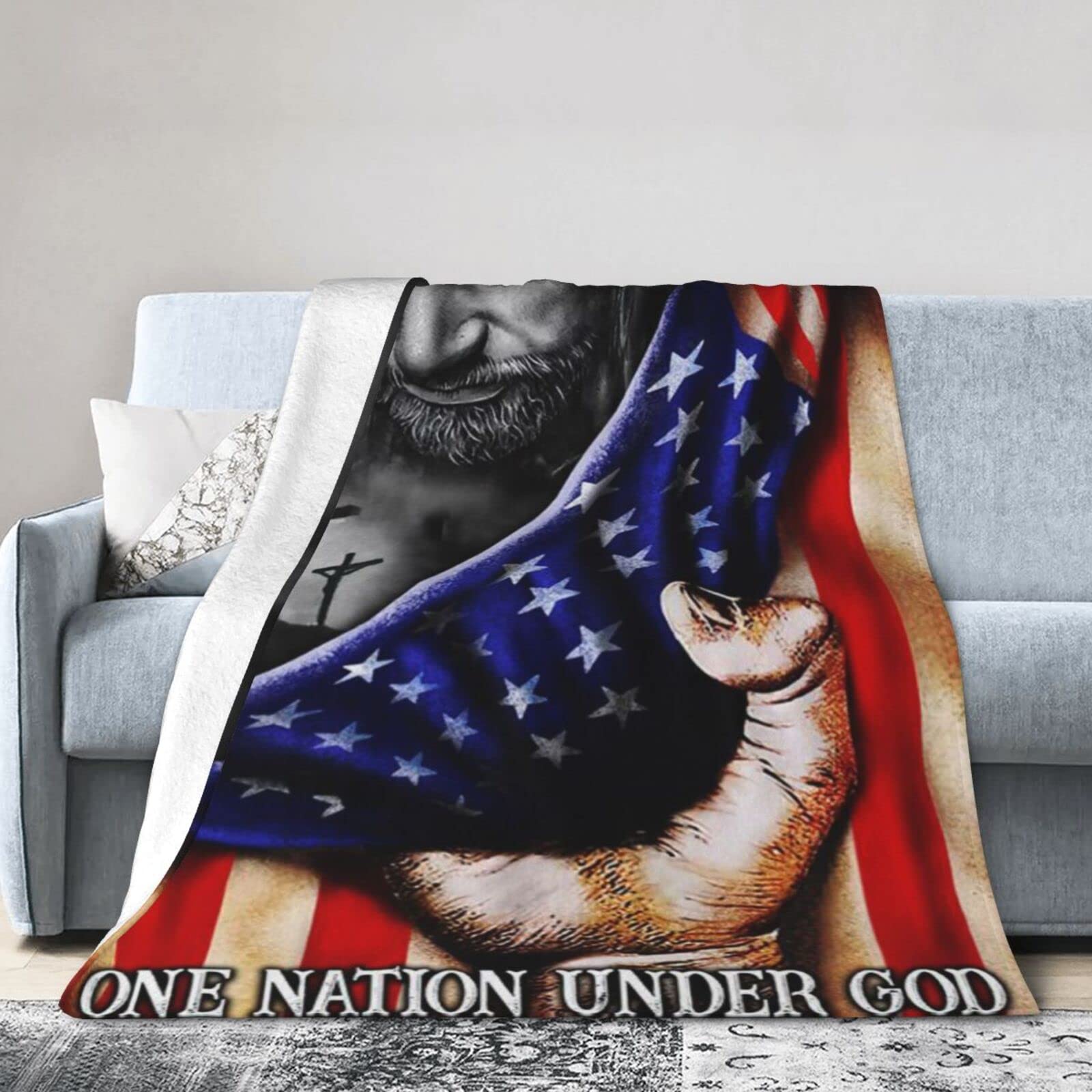 Lsjuee Flannel Fleece Blanket 50"X40" Jesus One Nation Under God Sofa Throw Blanket Quality Ultra-Soft Travel Winter Blankets for Girls Keep Warm