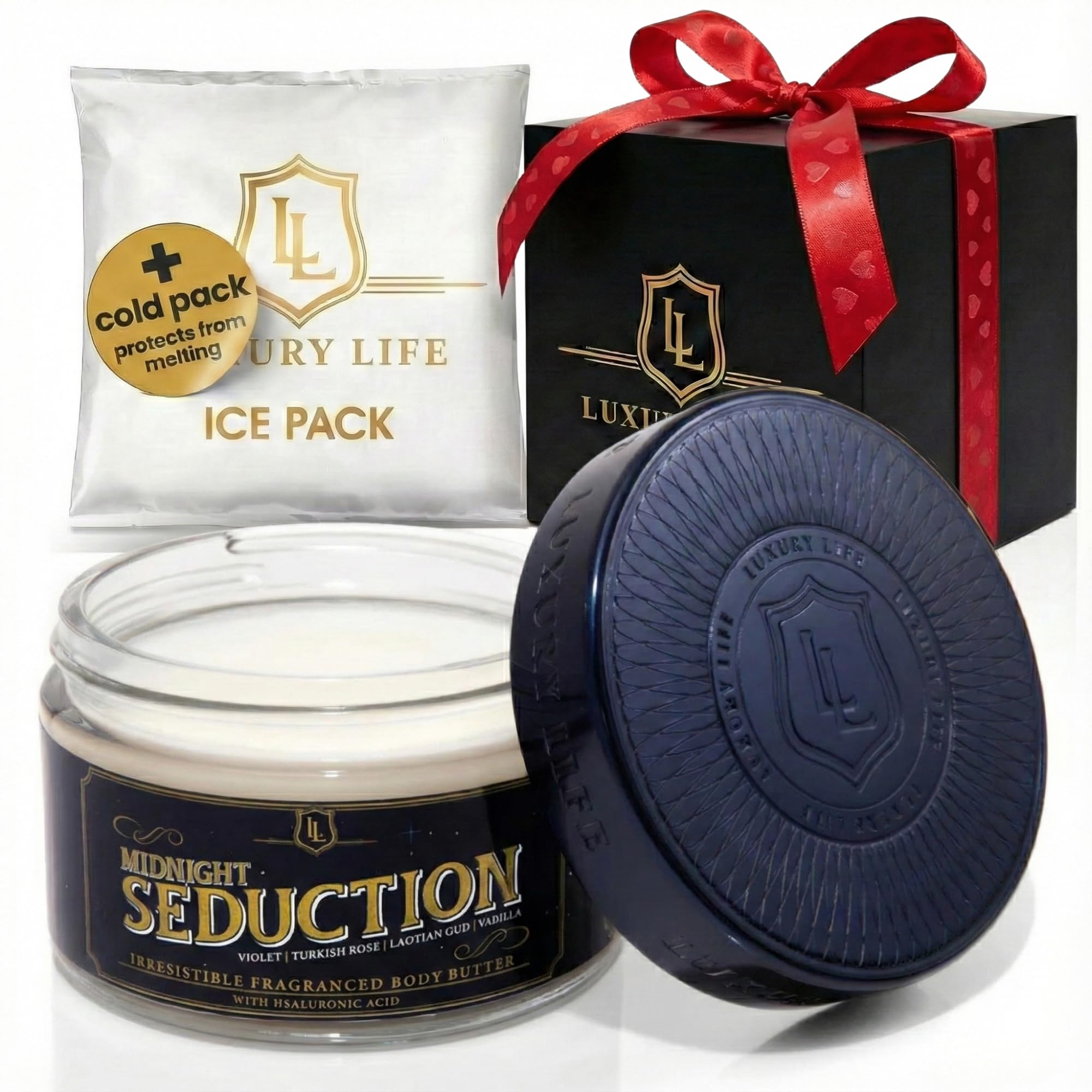 - LUXURY LIFE Bed Butter - Scented, Luxurious Body Butter With All-Natural Hyaluronic Acid For Soft, Glowing, Hydrated Skin For Men & Women - Suitable For All Skin Types (Midnight Seduction, 5 oz)