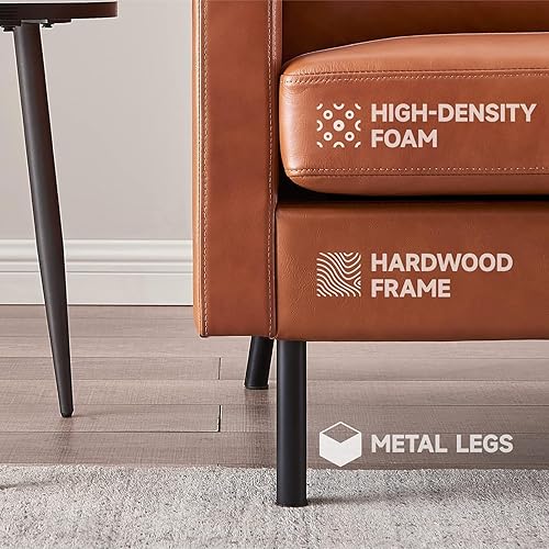 Miniatura 5 de Z-hom Sofá de cuero de grano superior de 70 pulgadas, sofá biplaza tapizado de 2 asientos, sofá moderno y clásico de lujo para sala de estar,