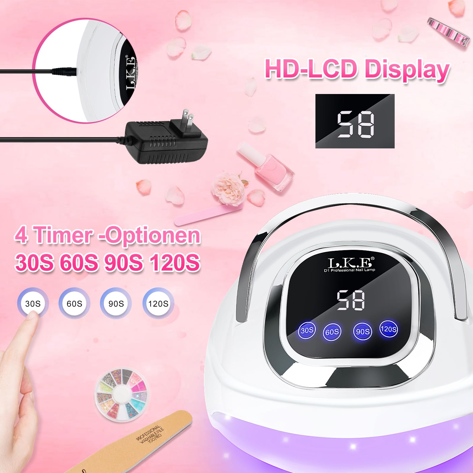 268W UV Lampe für Gelnägel, UV Lampe Nägel mit 4 Timer, 60 LEDS, LCD Display, Smart Sensor,Premium UV Lampe für Alle UV Gel Nagellack, Ideal für Anfänger und Profis