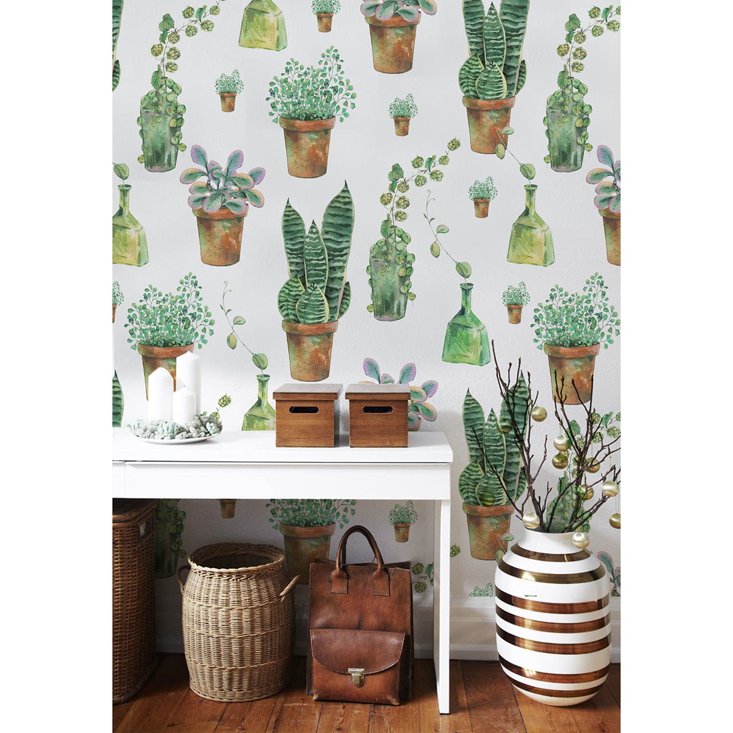 Papier peint chambre salon aquarelle cacti floral pour masquer defauts mur