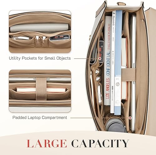 Miniatura 2 de Missnine Bolsa de mensajero de lona para laptop de 15.6 pulgadas para mujer, bolsa de trabajo profesional, bolsa de hombro