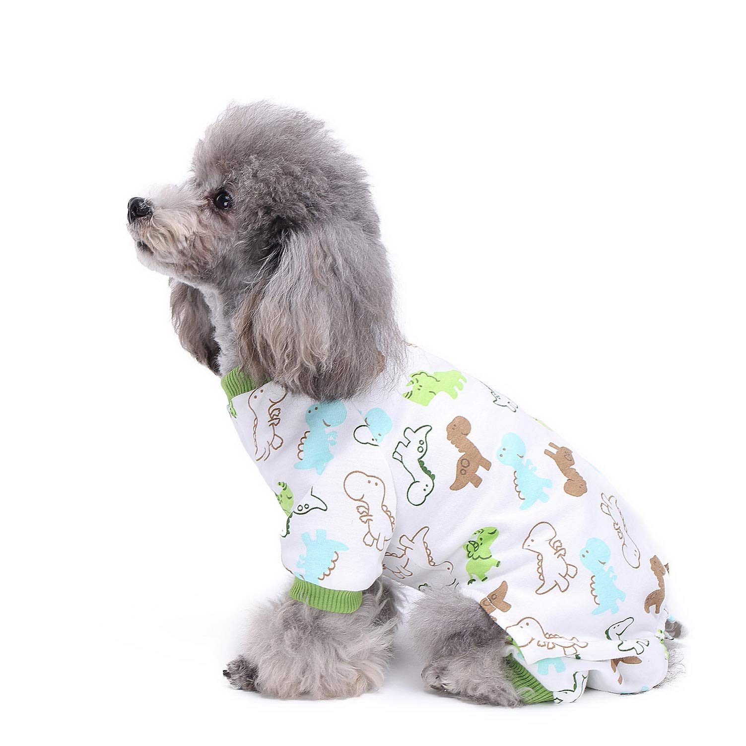 SMALLLEE_LUCKY_STORE Small Dog Dinosaur Pajamas - Stretchy Jumpsuit Sleepwear For Yorkie, Chihuahua, Cats, White, XS - View #5