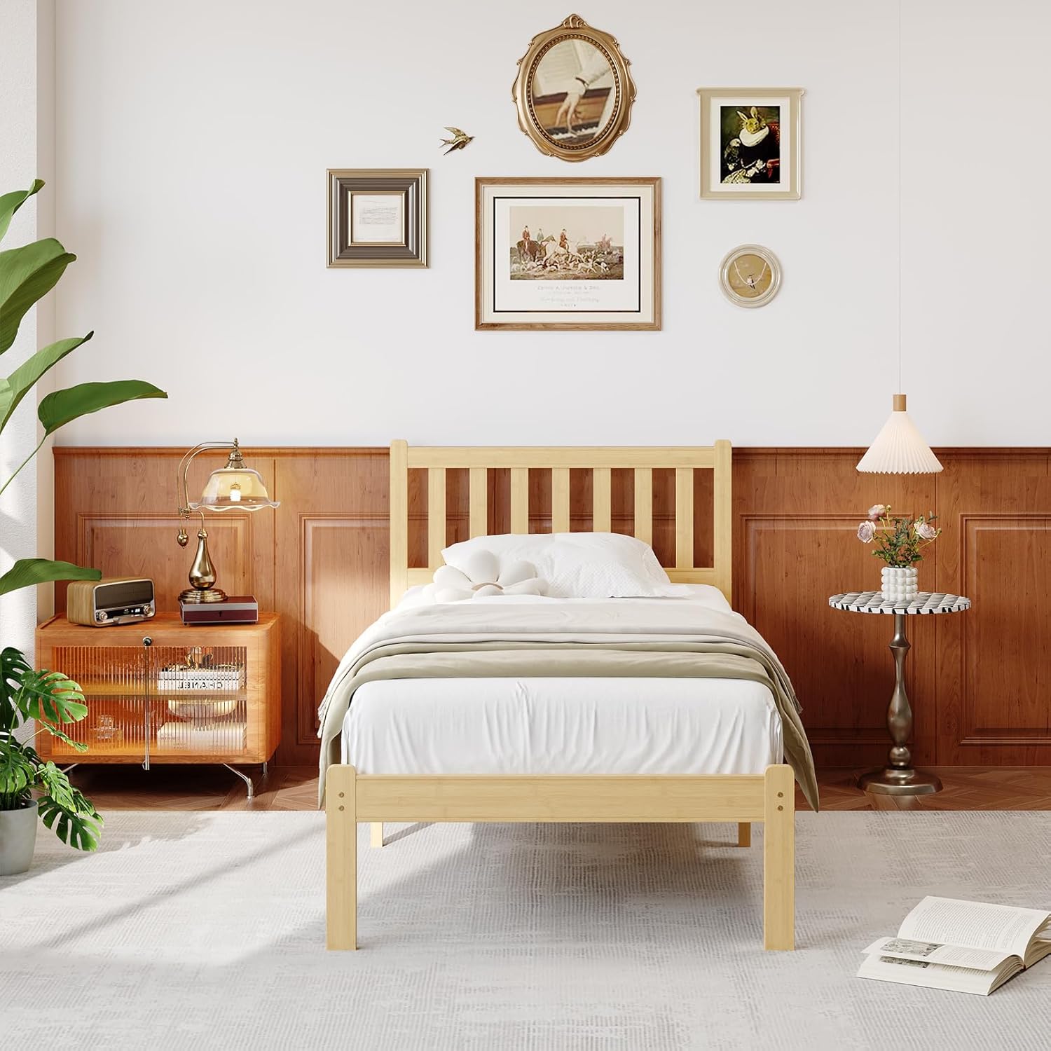 14 in High Solid Bamboo Wood Twin XL Bed Frame with Headboard, Platform Twin XL Size Bed Frame, Heavy Duty, No Box Spring Needed, Nosie Free - Image 3