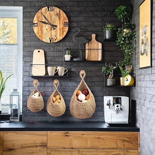 Miniatura 4 de Cesta colgante de yute bohemio Cesta de frutas colgante de mimbre para almacenamiento de productos frescos, conservador de verduras para papas