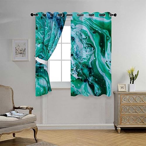 Miniatura 3 de Cortinas para Cocina Green Marble Grommet Short Closet Door Curtain Window Noise Blocker 85Inch Width by 108Inch Length,2 Panels