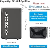 Vista 4 de Cesta de lavandería extra grande de 92L con asa de cuero, cesta de lavandería que se mantiene en pie con ruedas, cesta de lavandería con ruedas