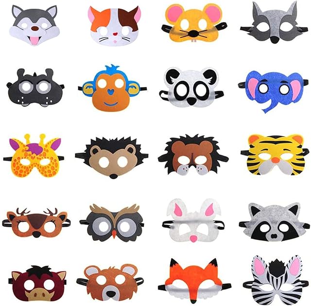 Felt Animal Masks Party Bag Fillers for Kids20 Pcs Children Masks Dress Up Cosplay Halloween Party Masquerade Safari Birthdays Xmas Jungle Theme Party Favors Supplies