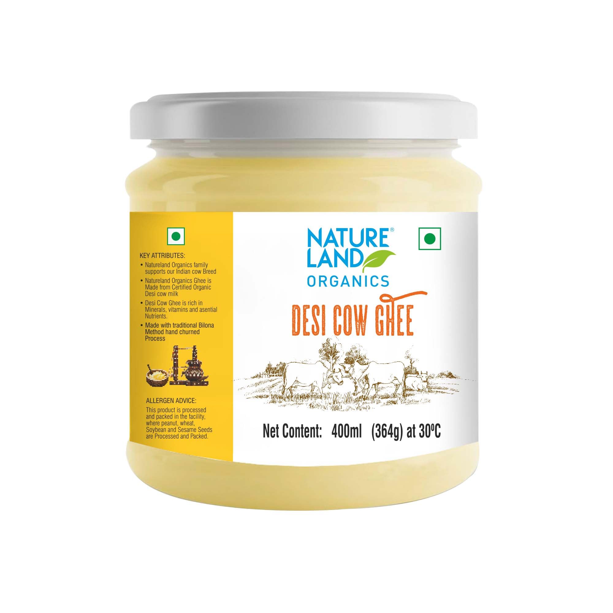 Natureland Organics Premium Cow Ghee 400 Ml - 100% Organic Indian Desi Cow Ghee
