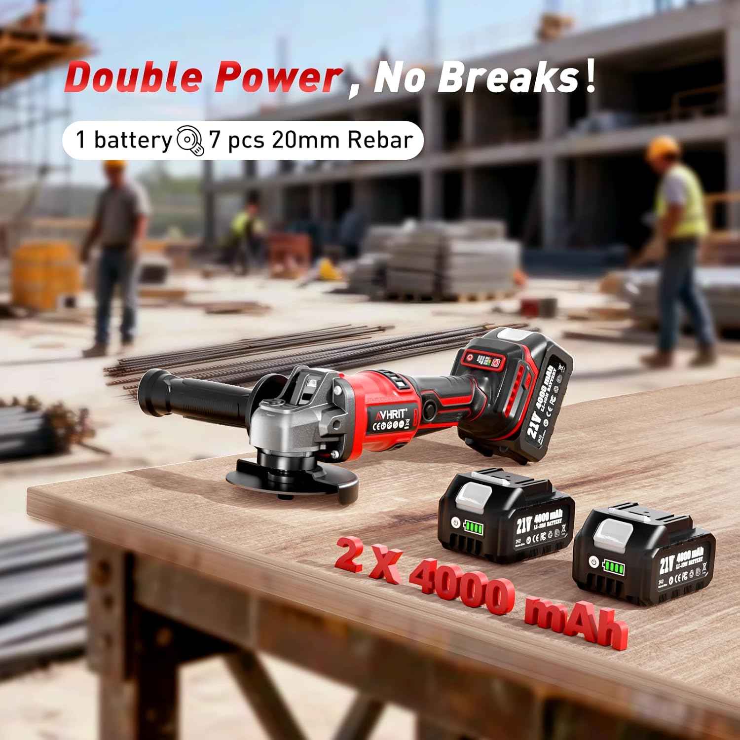 Cordless Angle Grinder 4-1/2 Inch, 21V Brushless Battery Grinder Tool with 2×4.0Ah Batteries, Adjustable 3-speed with LED for Metal Cutting, Grinding, Rust Removal - Image 3
