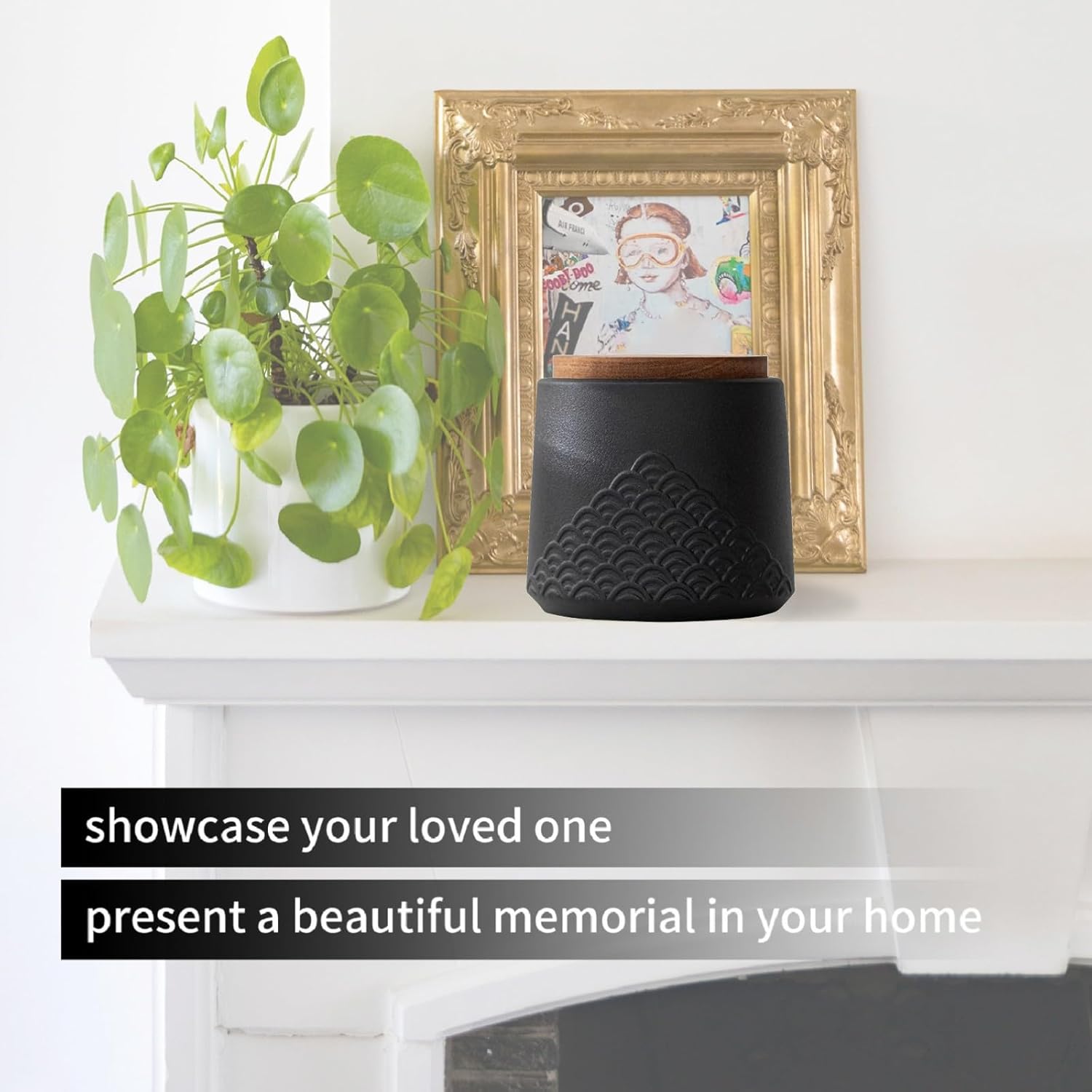 Black Small Urn Ashes Keepsake - 4.3 inches Ceramics Sharing Sea Wave Small Urn, Capacity 30 Cubic inches Memorial urn for Human, Pets - Qnty 1