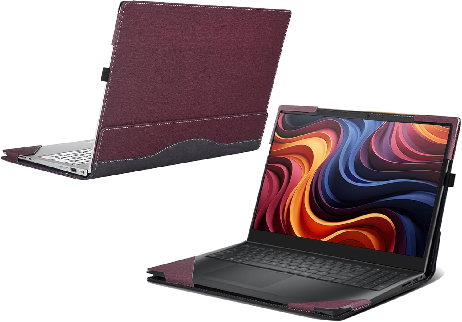 Laptop Case for Dell 15 Laptop DC15250 DC15255 [not Compatible with Any Other Model] ，2 in 1 PU Leather Inside Pocket Cover (Wine red)