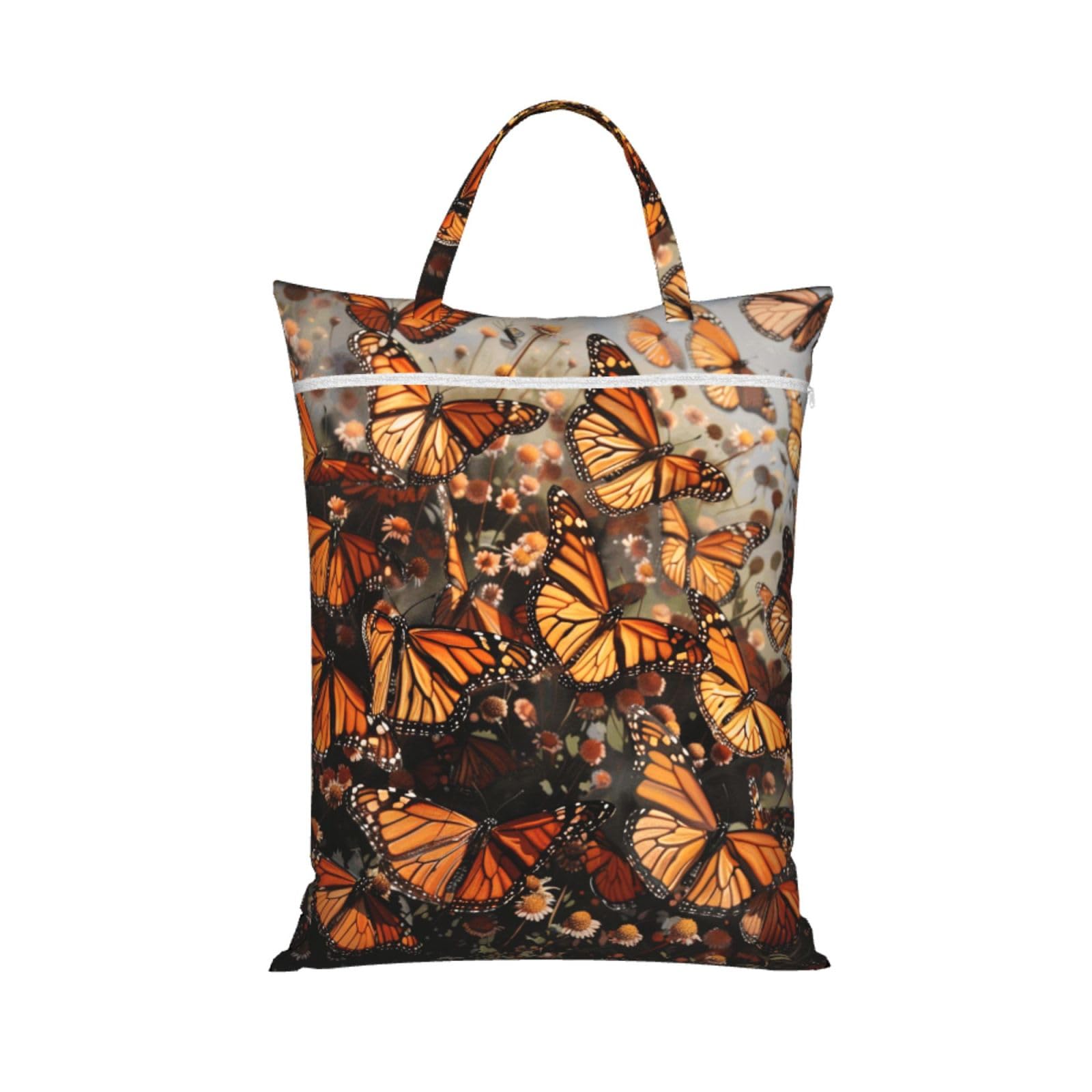 Large Travel Laundry Bags,Monarch butterflies Print with Handle Foldable Laundry Bag for Holidays Gym Swimming and Family Trips, 1Pcs