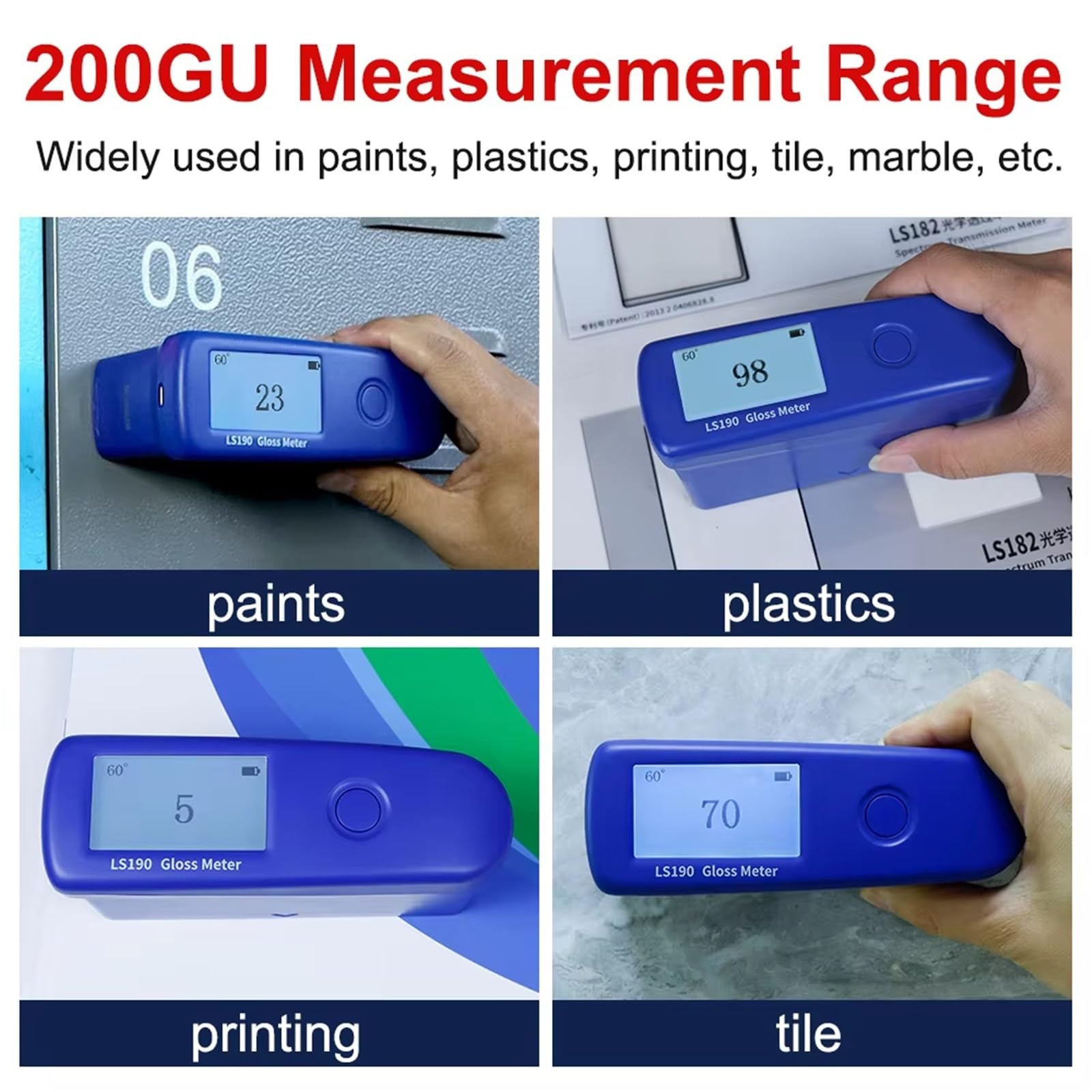 Medidor digital de brillo 0-200G, probador de brillo portátil para pintura y recubrimientos, pantalla LCD, rango de medición 0-200GU, resolución 1GU, ideal para pintura de coche, tinta y azulejos