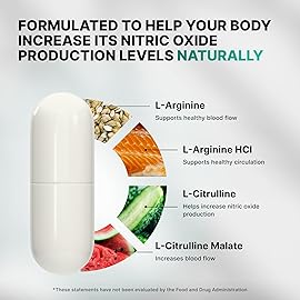 Nature\'s Pure Blend Nitric Oxide Supplements for Men - L-Arginine L-Citrulline - Heart Support & Flow Circulation Booster - 1500MG L Arginine and L Citrulline, Preworkout, Bodybuilding