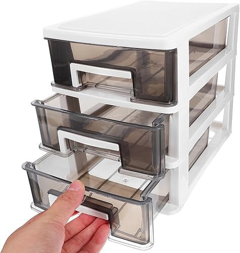 Miniatura 4 de BESPORTBLE 3 cajones de almacenamiento de plástico, organizador de almacenamiento de cajones, marco blanco con cajones transparentes