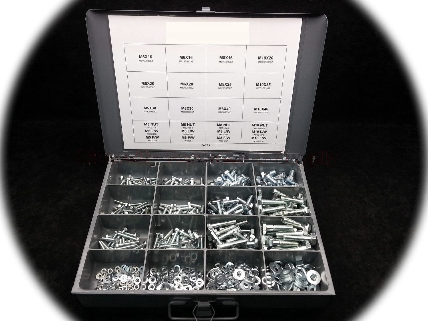 Metric Bolt Nut & Washer Assortment (Qty Hex Cap Screwpcs) 630 Piece Grade 8.8 + Tray Hardware Fastener Kit Set RV8912S