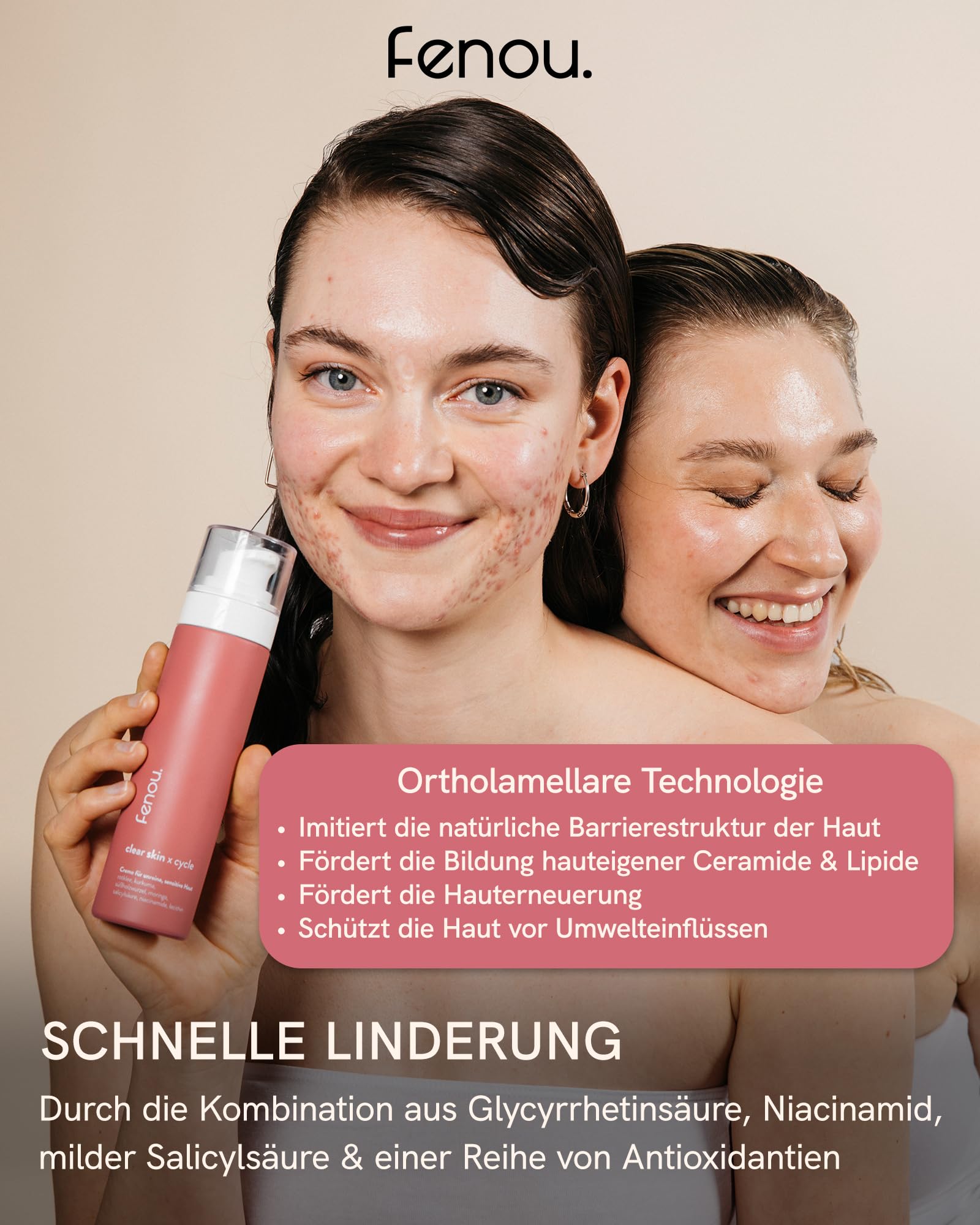Fenou Akne-Creme für unreine Haut | Hautbarriere-Stärkung mit OLT®-Technologie | Ohne schädliche Inhaltsstoffe | Clear Skin Pflege für Frauen ab 20