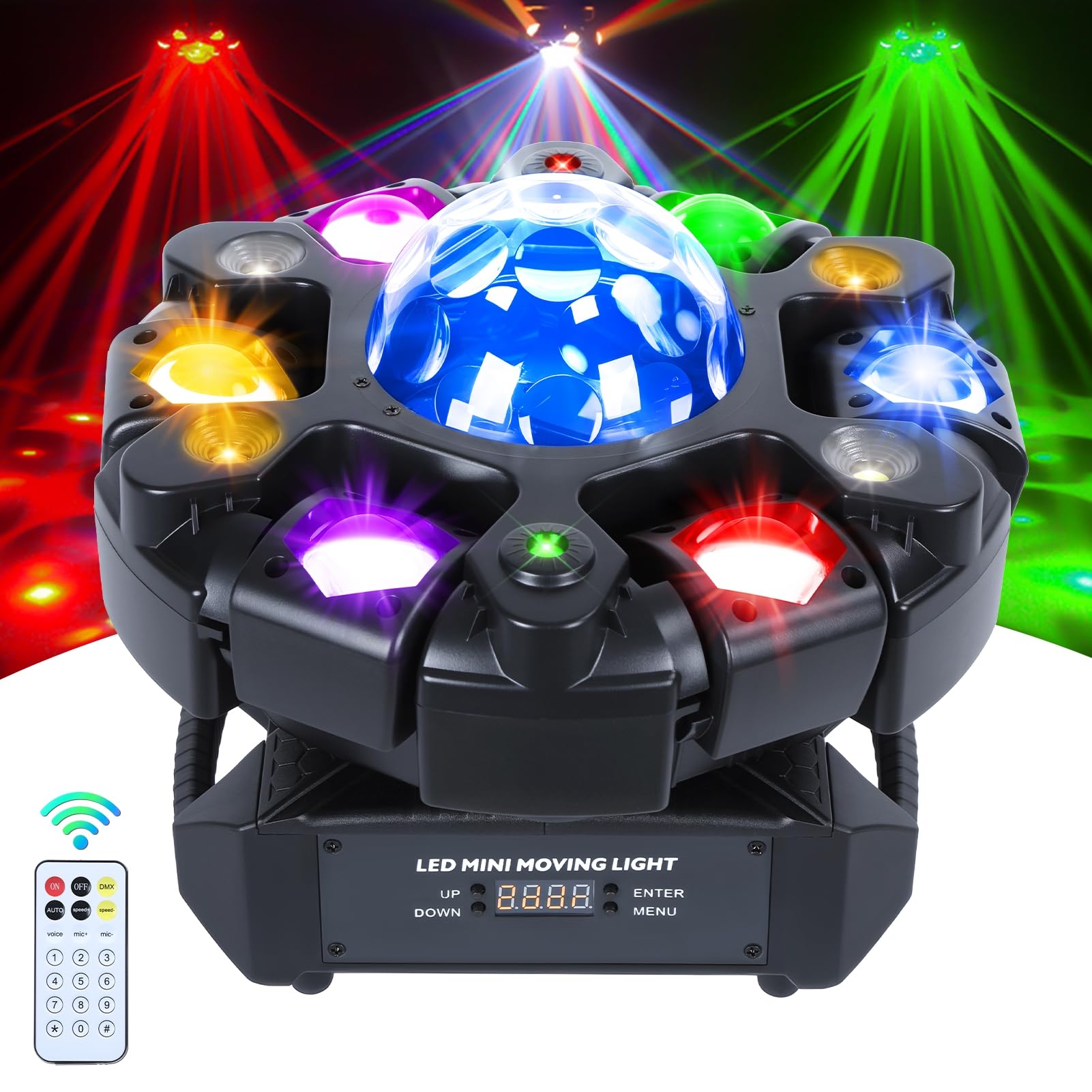 Moving Head DJ Lights, 120W RGBW 6-Arm Moving Head Light, DMX512 Sound Activated Remote Control Stage Lights, 23 Channels LED DJ Light for Disco Club, Bar,Party UK