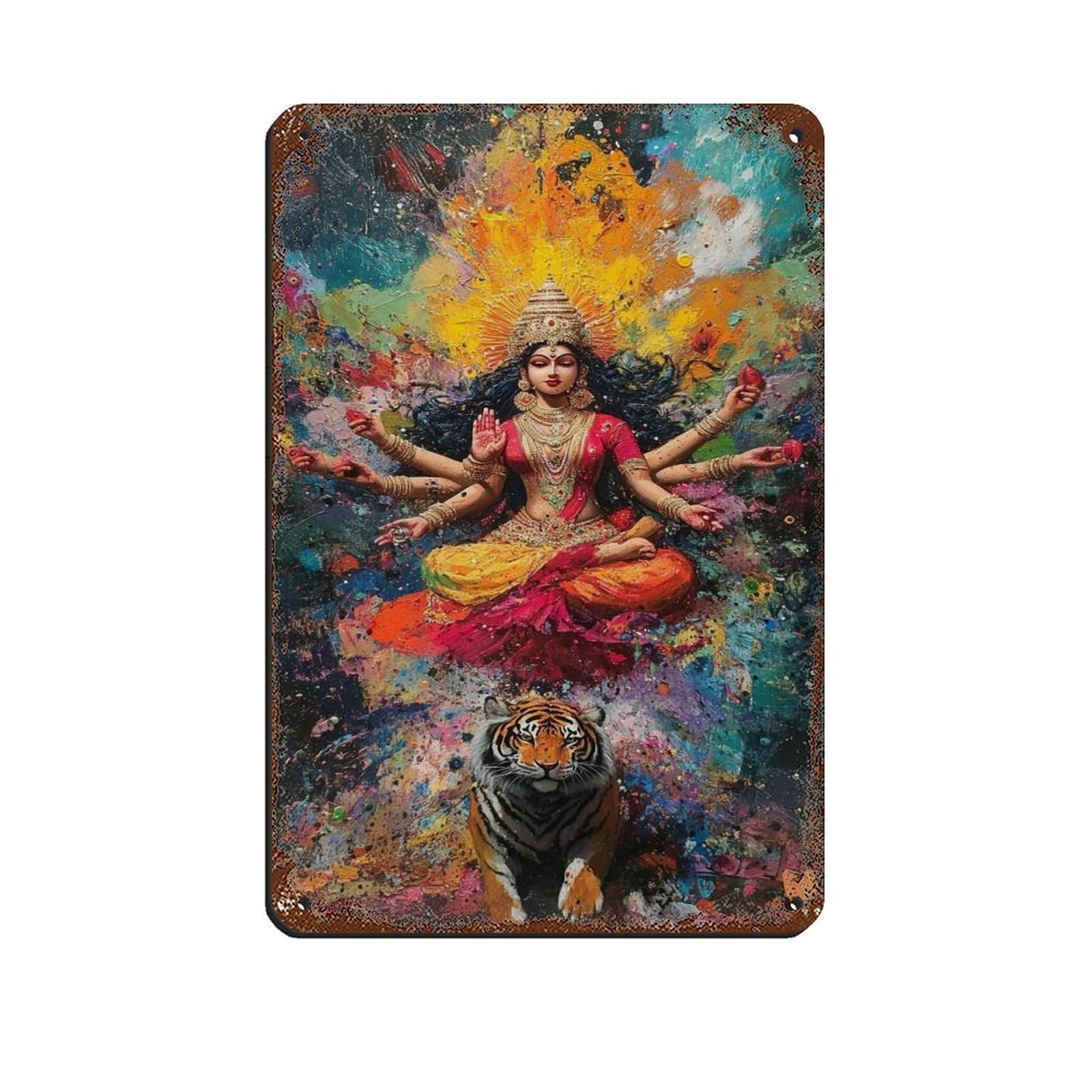 Hindu Goddess Durga, Divine Spiritual Art Retro Poster Metal Tin Sign Chic Art Retro Iron Painting Bar People Cave Cafe Family Garage Poster Wall Decoration 8x12inch(20x30cm)