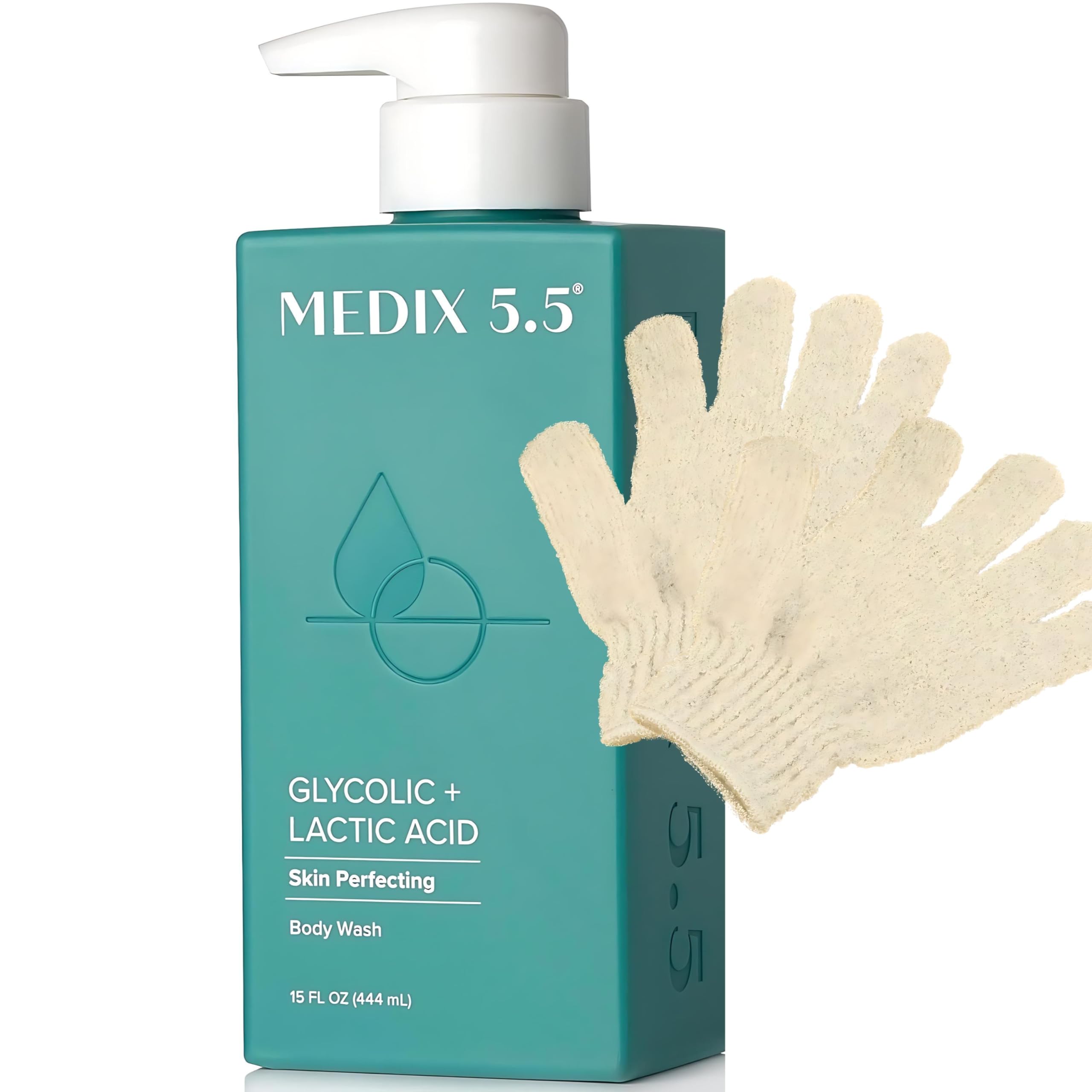 MED AHA Glycolic & Lactic Acid Exfoliating Body Wash, KP Bump Eraser, Acne & Keratosis Pilaris Treatment, Peppermint Scent